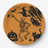Dancing Skeleton & Black Cat Halloween Papier Bord (Voorkant)