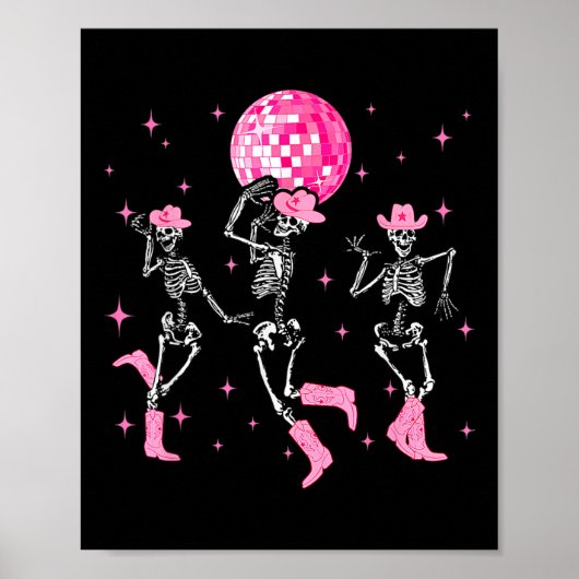 Dancing Skeleton Disco Cowgirl Cowboy Skeleton Poster (Voorkant)