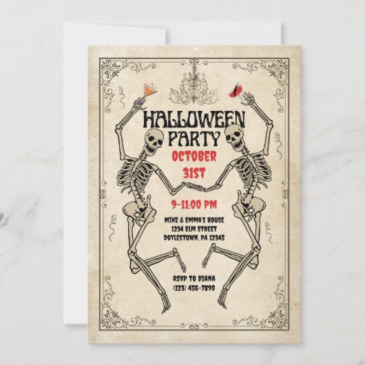  Dancing Skeleton Elegant Gothic Halloween Kaart (Voorkant)