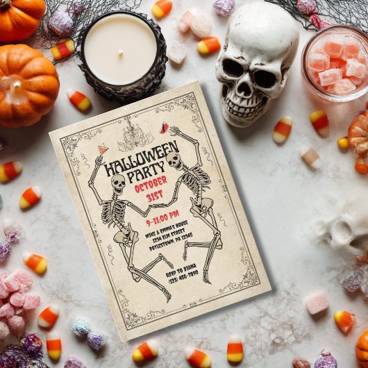 Dancing Skeleton Elegant Gothic Halloween Kaart
