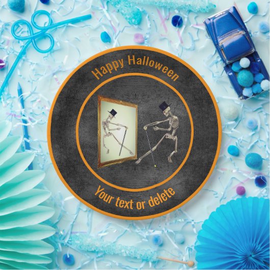Dancing Skeleton gepersonaliseerd Halloween Papieren Bordje (Feest)