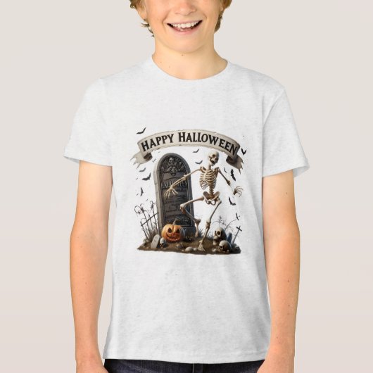 Dancing Skeleton Halloween Design Tri-Blend Shirt (Voorkant)