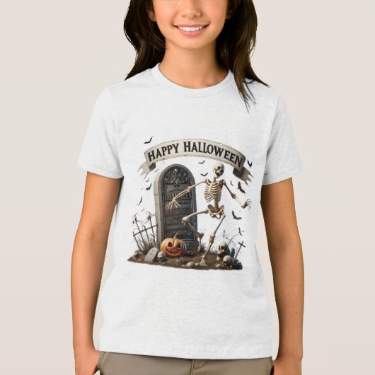 Dancing Skeleton Halloween Design Tri-Blend Shirt (Voorkant)