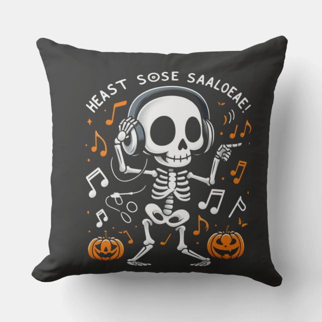 Dancing Skeleton Halloween Music Party T-shirt Kussen (Voorkant)