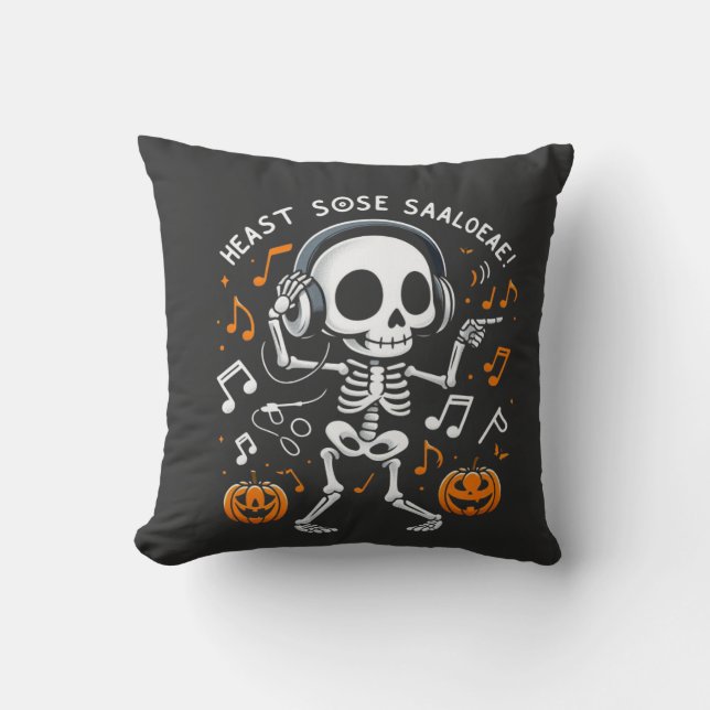 Dancing Skeleton Halloween Music Party T-shirt Kussen (Voorkant)