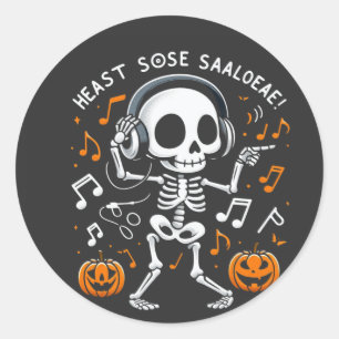 Dancing Skeleton Halloween Music Party T-shirt Ronde Sticker