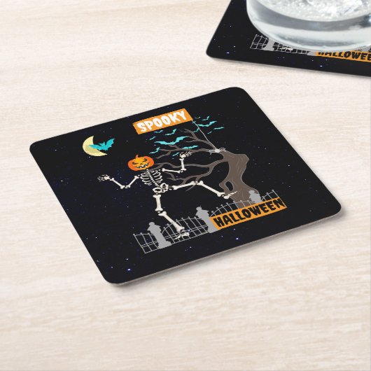 Dancing Skeleton Halloween Papier Onderzetters (Schuin)