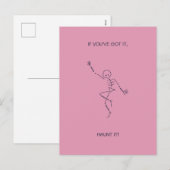 Dancing Skeleton Halloween Roze Briefkaart (Voorkant / Achterkant)