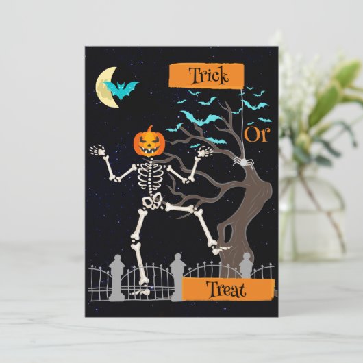Dancing Skeleton Halloween uitnodiging (Staand voorkant)