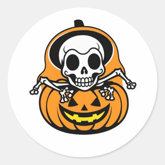 Dancing Skeleton Mage op Pumpkin Lantern Ronde Sticker (Voorkant)