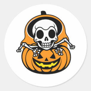 Dancing Skeleton Mage op Pumpkin Lantern Ronde Sticker