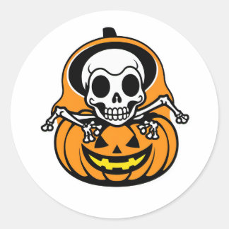 Dancing Skeleton Mage op Pumpkin Lantern Ronde Sticker