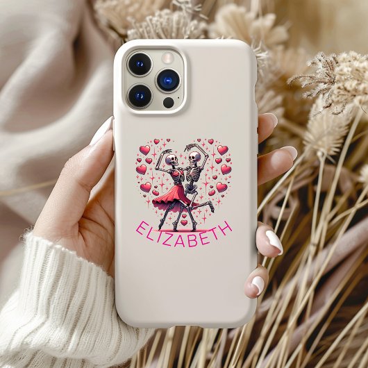 Dancing Skeleton & Pink Heart Valentijns op maat Case-Mate iPhone Case