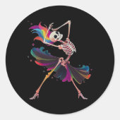Dancing Skeleton Rainbow Ballerina Halloween Ronde Sticker (Voorkant)