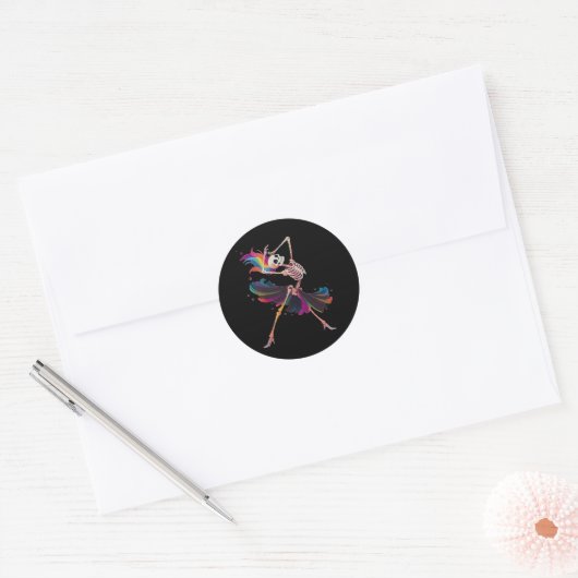 Dancing Skeleton Rainbow Ballerina Halloween Ronde Sticker (Envelop)