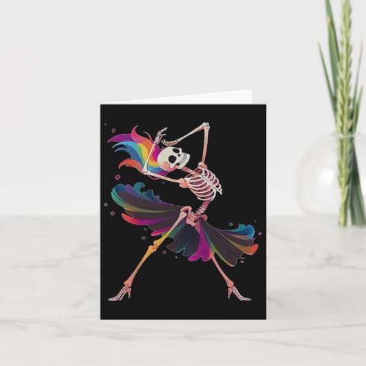 Dancing Skeleton Rainbow Llerina Halloween Kaart (Voorkant)
