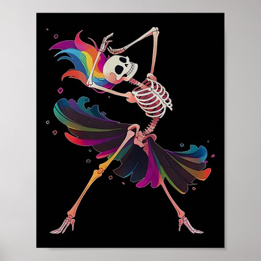 Dancing Skeleton Rainbow Llerina Halloween Poster (Voorkant)