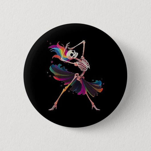 Dancing Skeleton Rainbow Llerina Halloween Ronde Button 5,7 Cm (Voorkant)