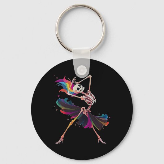 Dancing Skeleton Rainbow Llerina Halloween Sleutelhanger (Voorkant)