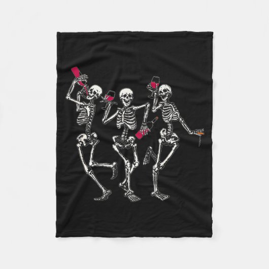 Dancing Skeletons Drinking Wine Lover Funny Hallow Fleece Deken (Voorkant)