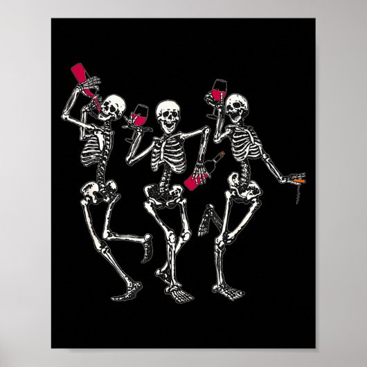 Dancing Skeletons Drinking Wine Lover Funny Hallow Poster (Voorkant)