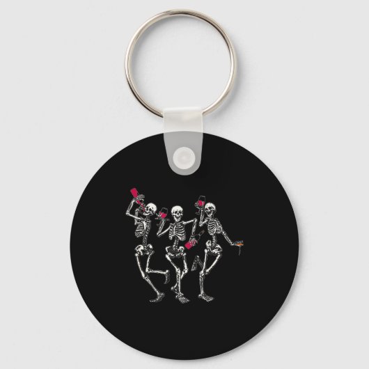 Dancing Skeletons Drinking Wine Lover Funny Hallow Sleutelhanger (Voorkant)