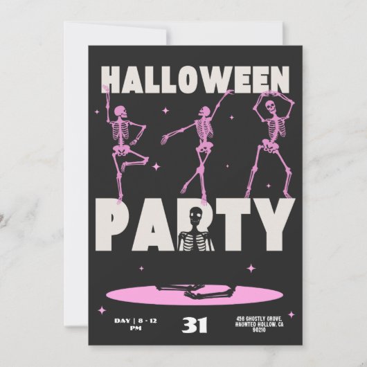 Dancing Skeletons Halloween Party Invitation Card Kaart (Voorkant)