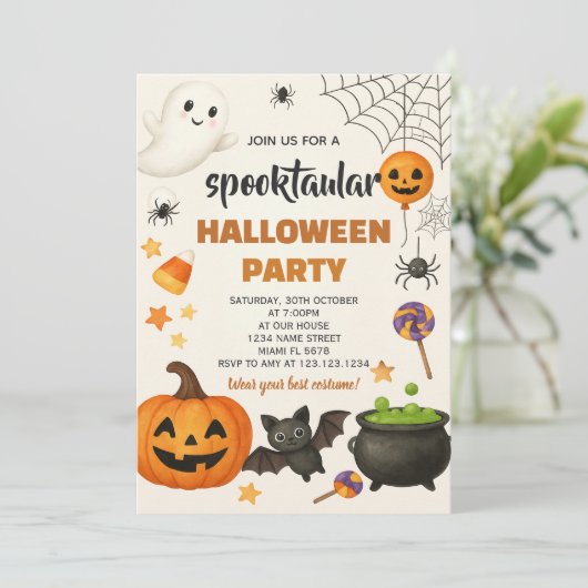 Dancing Skeletons Halloween Party Uitnodiging (Staand voorkant)