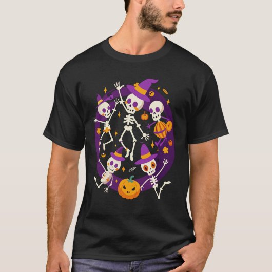 Dancing Skeletons Halloween T-shirt – Fun Vibe (Voorkant)