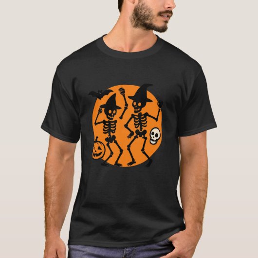 Dancing Skeletons Pumpkin Halloween Vibes T-shirt (Voorkant)