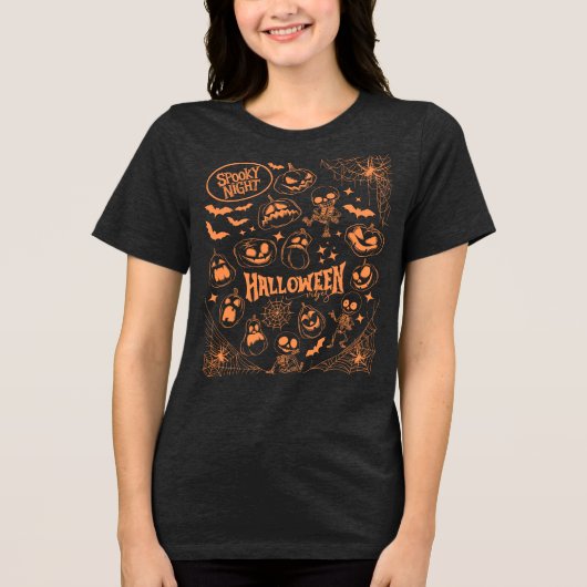 Dancing Skeletons & Pumpkin - Spooky Halloween Tri-Blend Shirt (Voorkant)