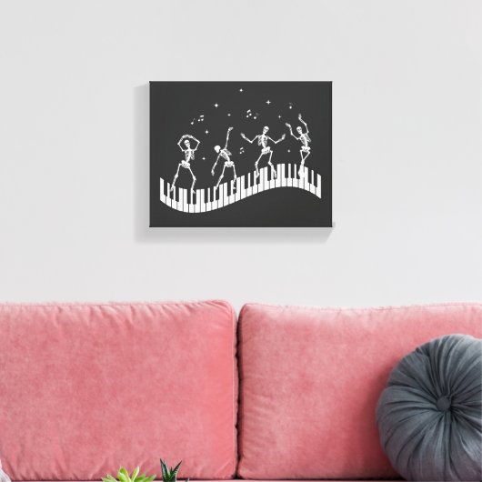 Dancing Skeletons Toetsenbord Muziek Docent Zwart Canvas Afdruk (Insitu (Woonkamer))