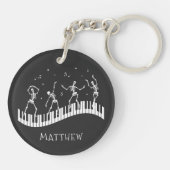 Dancing Skeletons Toetsenbord Muzikant Zwart Sleutelhanger (Achterkant)