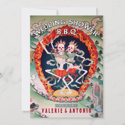 Dancing Skeletons Trouwdouche BBQ Uitnodigingen (Voorkant)