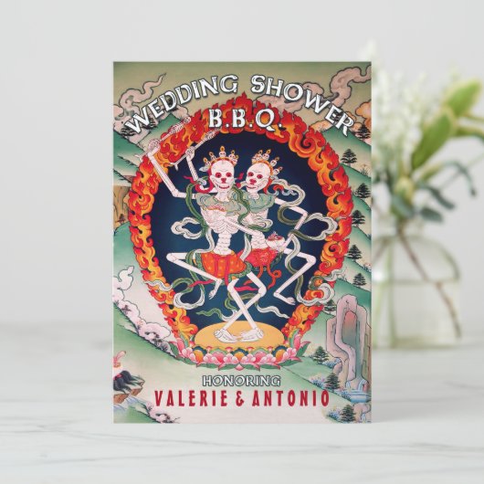 Dancing Skeletons Trouwdouche BBQ Uitnodigingen (Staand voorkant)