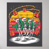 Dancing Skeletons With Santa Hats Christmas Lights Poster (Voorkant)