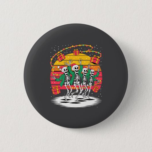 Dancing Skeletons With Santa Hats Christmas Lights Ronde Button 5,7 Cm (Voorkant)