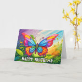 Dancing Spring Butterfly Doodle Happy Birthday Kaart (Gele Bloem)