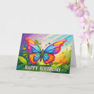 Dancing Spring Butterfly Doodle Happy Birthday Kaart