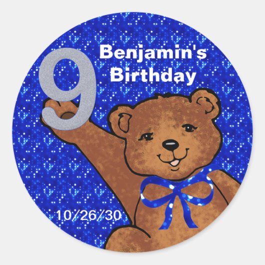 Dancing Teddy Bear 9th Birthday Scrapbook Stickers (Voorkant)