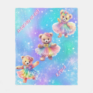Dancing Teddy Bears in regenboog jurken voor meisj Fleece Deken