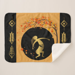 Dancing Tree Fall Leaves Kokopelli Sherpa Deken