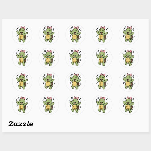 Dancing turtle ronde sticker (Vel)