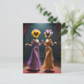 Dancing Women With Pansy Flower Heads  Briefkaart (Staand voorkant)