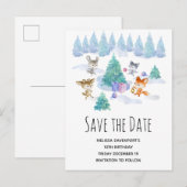 Dancing Woodland Animals Waterverf Save the Date Uitnodiging Briefkaart (Voorkant / Achterkant)