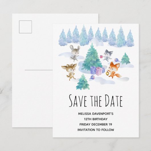 Dancing Woodland Animals Waterverf Save the Date Uitnodiging Briefkaart (Voorkant / Achterkant)