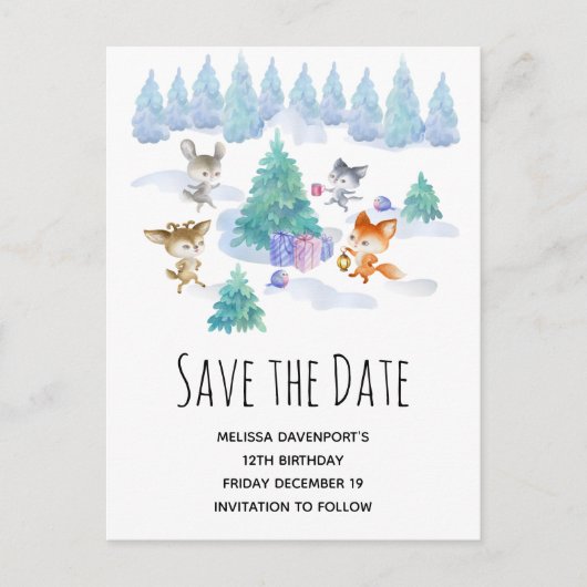 Dancing Woodland Animals Waterverf Save the Date Uitnodiging Briefkaart (Voorkant)