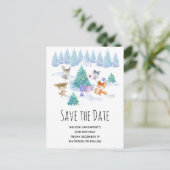 Dancing Woodland Animals Waterverf Save the Date Uitnodiging Briefkaart (Staand voorkant)