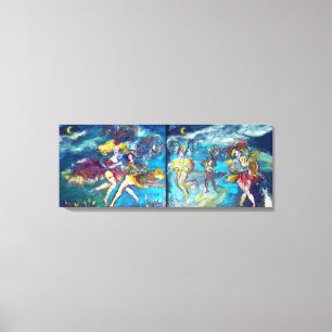 DANCTIE EN MUZIEK IN DE NACHT, blauwe roze fuchsie Canvas Afdruk