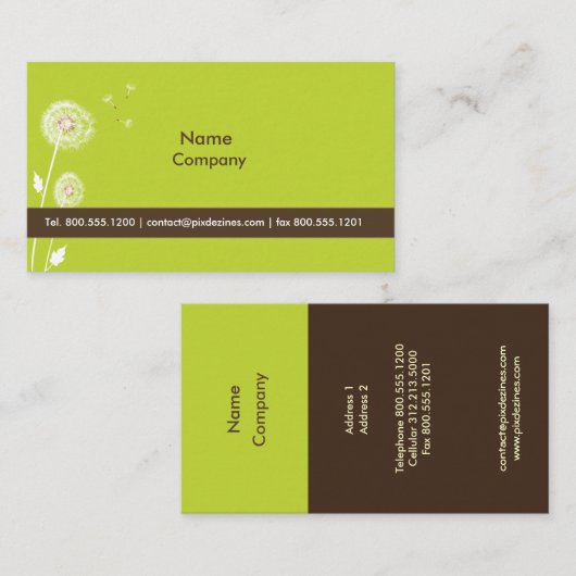 DANDELIES/DIY-kleur/mos groene donkere chocolade Visitekaartje (Voorkant / Achterkant)